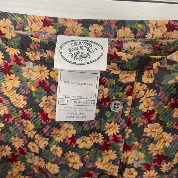 Vintage Laura Ashley Silk Floral Print Button Down Tie Skirt - Picture 2 of 9
